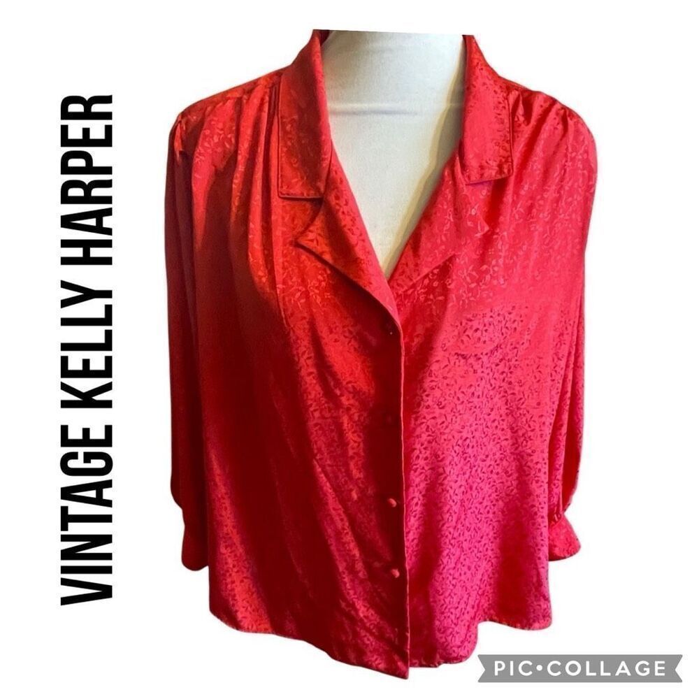 Kelly Harper Red Vintage Long Sleeve Button Down Blouse Size 40 (Medium)